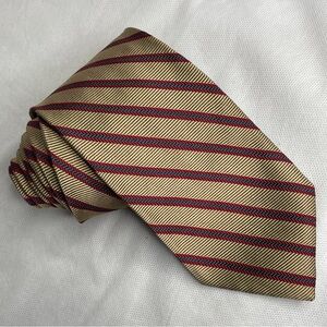 Brooks Brothers Pure Repp Silk Tie Gold Burgundy Collegiate Stripe Prep Necktie